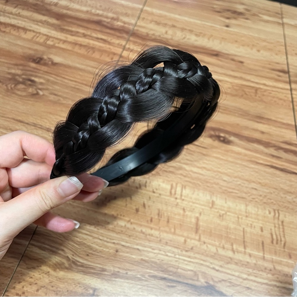 Double Braided Hair Headband Micro Braid Dark Black Brown